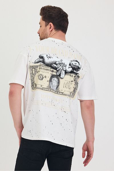 Tarz Cool Μπλουζάκι με λαιμόκοψη Oversize Μπροστά και Πίσω Dollar με στάμπα casual Unisex T-shirt