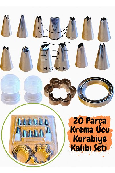 BRE HOME Cake Decoration Set |   20 Pieces of Cream Tips + 50 Pieces of Disposable Cream Bags + Cookie Mold
