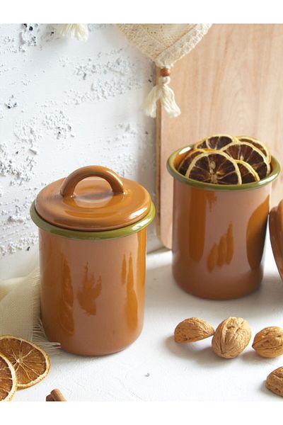 Elifle Enamel Spice Jar 850 ml Brown Jar Spice Set Storage Container