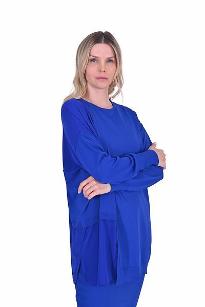 Invee Invee 6986 Fabric Detailed Sax Knitwear Tunic