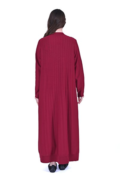 Invee İNVEE 6988 Nervürlü Bordo Triko Hırka