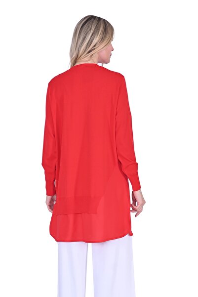 Invee Red Knitwear Tunic with Chiffon Detail