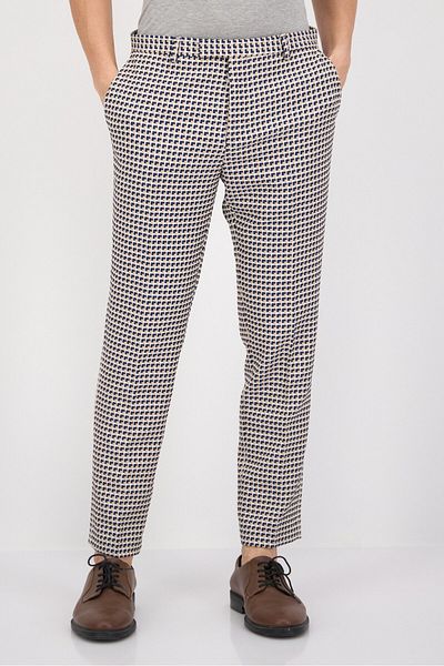 Twisted Tailor Men Slim Fit Grid Pattern Chino Pants, Beige