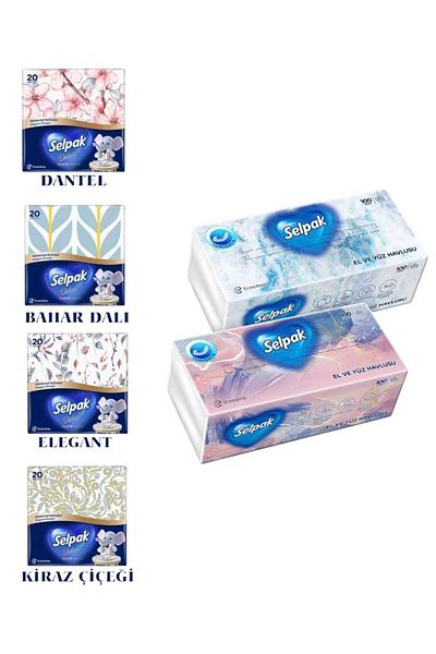 Selpak Hand and Face Towel 2X100 Sheets + Deluxe Patterned Napkin 4 Pack of 20