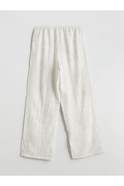 LC Waikiki Lcw modest ecru elastic waist linen look women's pants