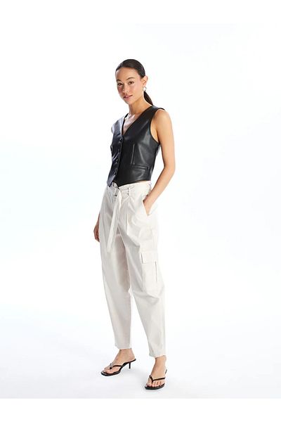 LC Waikiki LCW Vision Bej cu centură în talie Pantaloni cargo pentru femei