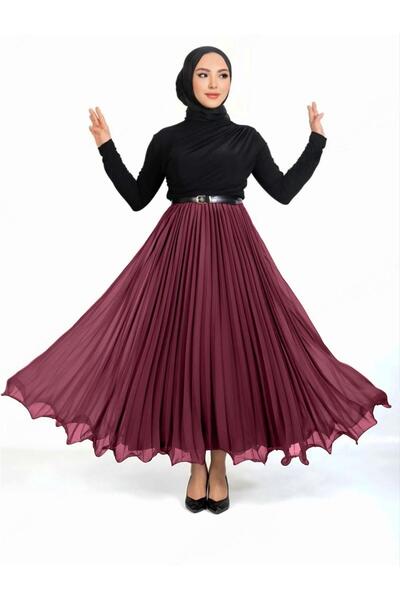 MACMODA Kemerli Volanlı Pliseli Şifon Etek