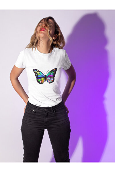 MAGORS BUTTERFLY PRINTED STANDARD FIT BICYCLE COLLAR COTTON WOMEN AND KIDS T-...