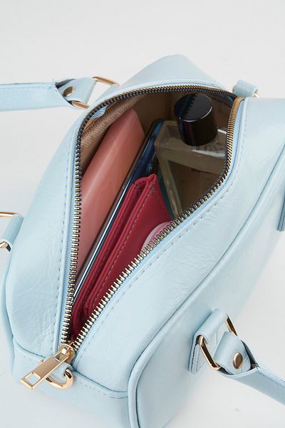 Vivaq Women's Baby Blue Bag Charm Detailed Patent Leather Zipper Closure Handbag and Shoulder Bag