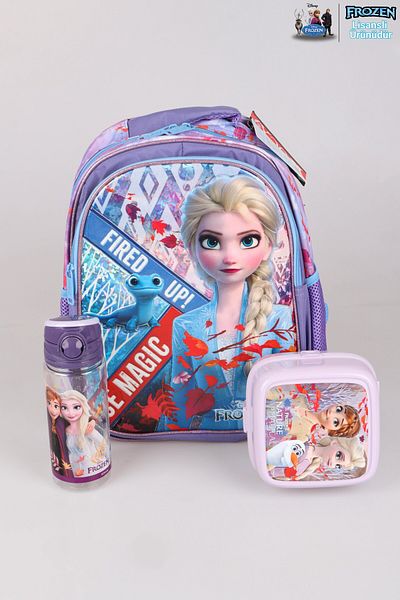 Disney DEKOMUS LICENȚIAT ELSA FROZEN SALTO ICE MAGIC „GEANTĂ DE Școală, VASĂ DE MÂNCARE ȘI BIBEROANĂ TRITAN DE 500 ML ARĂ