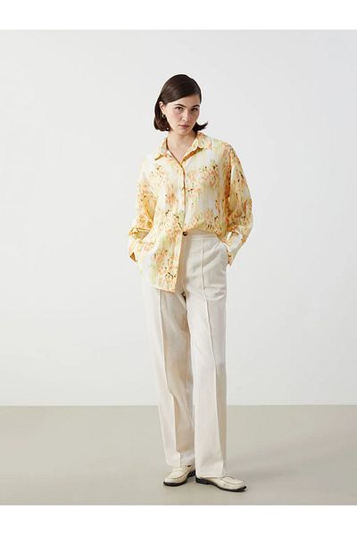 LC Waikiki Γυναικείο παντελόνι LCW Vision Beige Standard Fit Απλό Λινό Μικτό