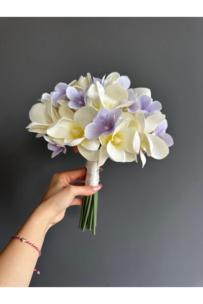 Luvienn Lila Ortancalı Islak Manolya Gelin Buketi-Lila Islak Otancalı Gelin Ç...