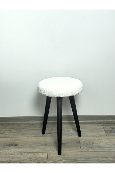 decosense Cozy Peluş Puf Dekoratif Ahşap 3 Siyah Ayaklı Tabure Şık Konforlu Y...