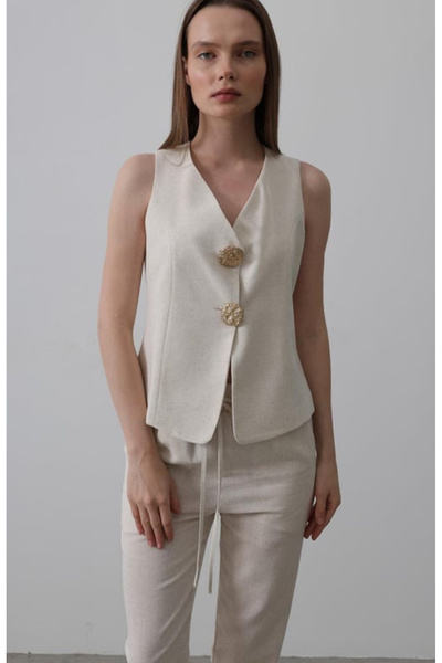 St boutique Düğme Detaylı Ketek Yelek