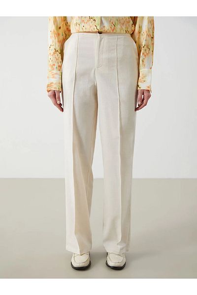 LC Waikiki Γυναικείο παντελόνι LCW Vision Beige Standard Fit Απλό Λινό Μικτό
