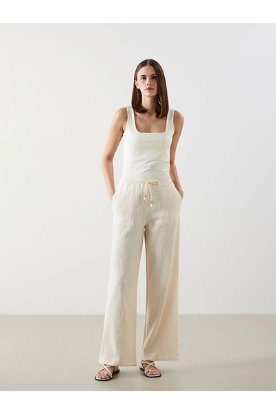 LC Waikiki Lcw Vision Beige Women's Elastic Waist Textured Trousers