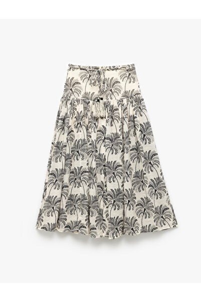 Koton Țesătură din viscoză, căptușită din bumbac, cu cravată în talie, cu model floral, fustă midi evazată