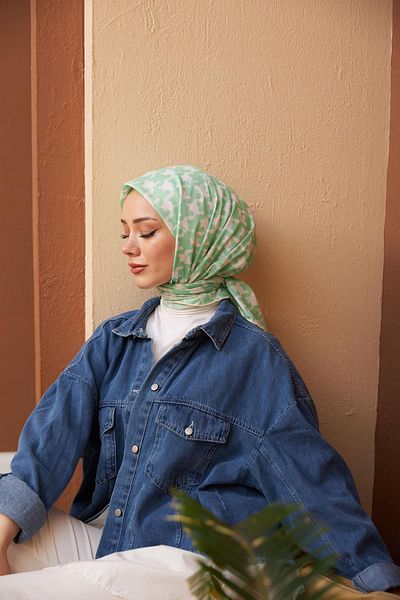 İpekhan Μαλακό κασκόλ Aura Houndstooth Ανοιχτό πράσινο 1155-15