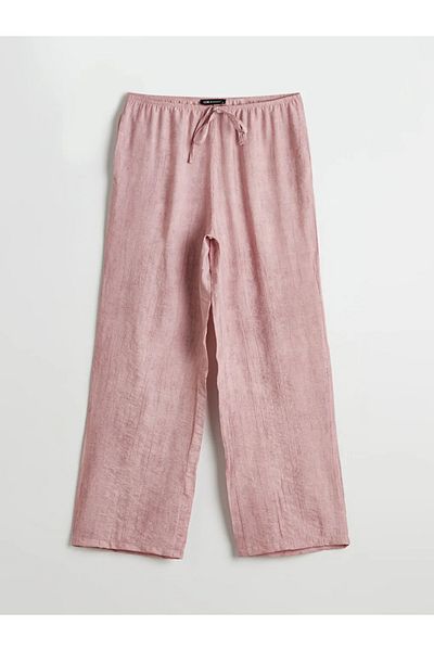 LC Waikiki LCW Modest Pink Women's Linen-Look Pants with Elastic Waistband