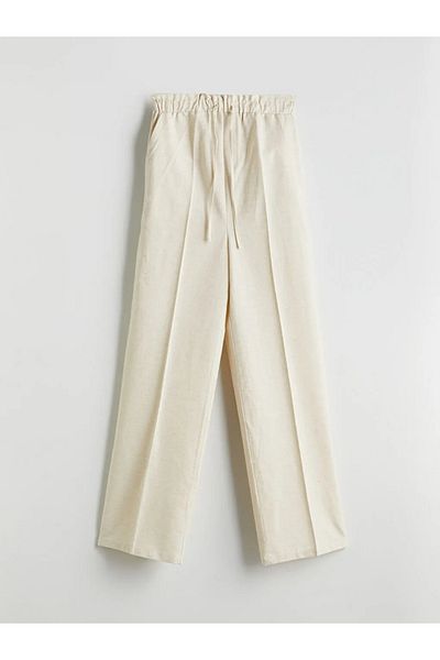 LC Waikiki Lcw Modest Ecru Elastic Waist Linen Blended Women's Trousers