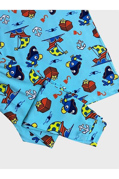 elmas kids Set de pijamale de vară pentru bărbați, 100% bumbac, albastru, cu model de pește, cu mânecă scurtă