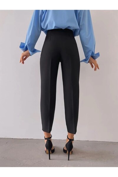 fatma keskin linna butik Kadın Siyah Yüksel Bel Önü Pensli Kumaş Pantolon