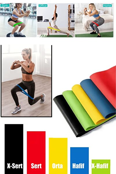 GUS Company 5'li Set Direnç Bandı 60 Cm (Tüm Direnç Seviyeleri) Pilates Egzer...