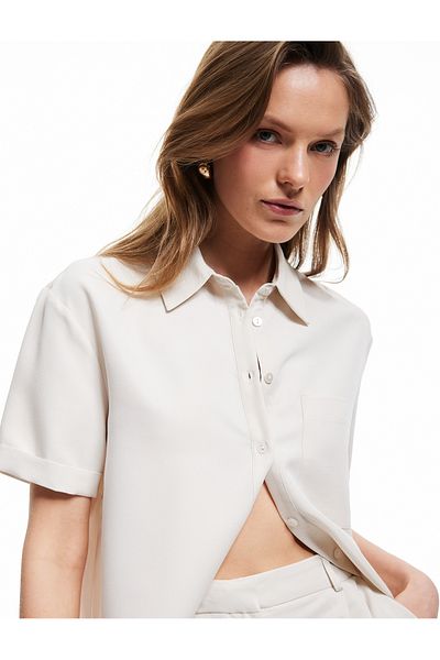 Koton Single Pocket Detailed Short Sleeve Classic Collar Pocket Modal Shirt