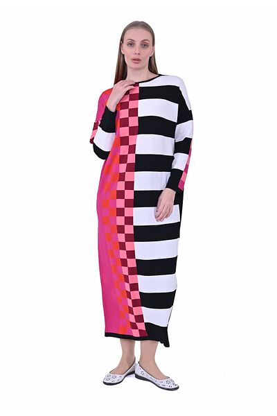 Invee Invee 7001 Geometric Patterned Black Knitwear Dress
