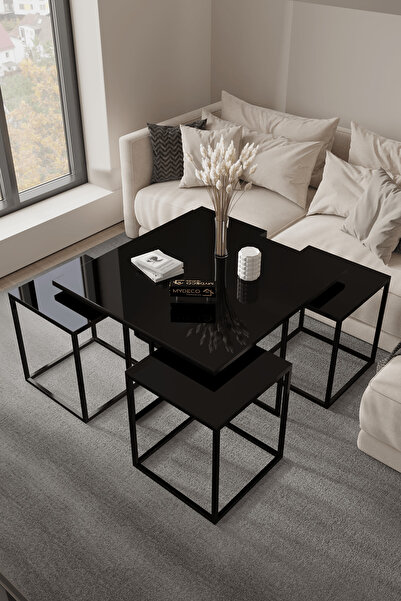 home plus mobilya Asmara 5'li Siyah İskelet Siyah Ayna Orta Sehpa & Zigon Seh...