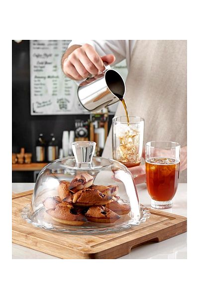 Hanedanev 96874 Patisseria Glass Covered Cake Dish Glass Covered Presentation Plate 18X24 cm