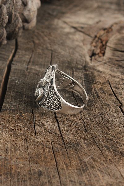 BESKAR Antique Silver Color Dragon Motif Adjustable Men Ring