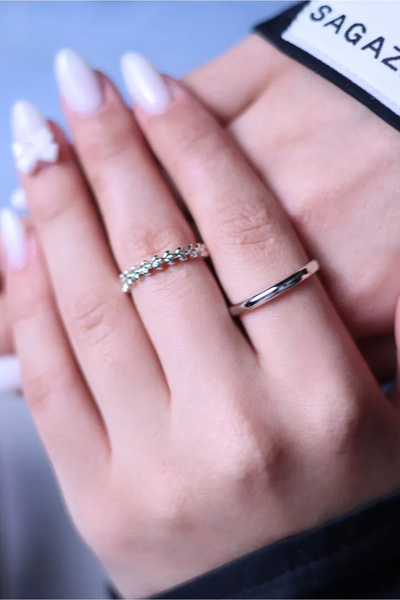 The Collection Gümüş Ayarlanabilir Minimal 2'li Yüzük Set