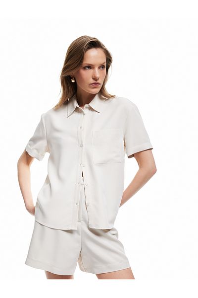 Koton Single Pocket Detailed Short Sleeve Classic Collar Pocket Modal Shirt