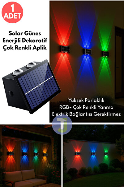 Technojet Solar Güneş Enerjili 4 Ledli Bahçe Aydınlatması Aplik RGB Işık Led Lamba (1 Adet)