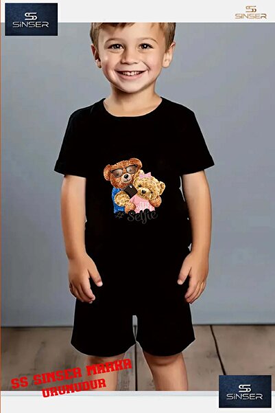 SS SİNSER Tricou cu gât rotund cu imprimeu special pentru copii AYICIK 2LI SE...