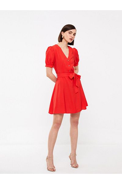 LC Waikiki V-Neck Straight Short Sleeve Women's Dress