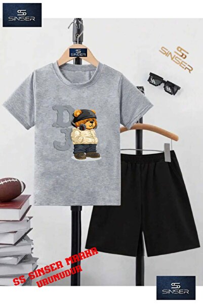 SS SİNSER Детски комплект от тениска с дълъг ръкав и къси панталони „BEAR DJ ...