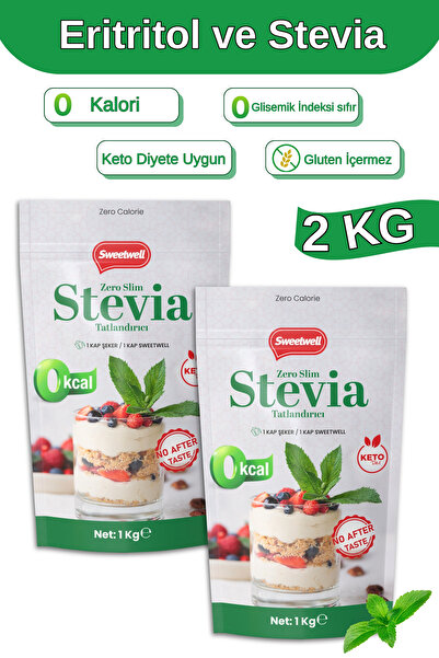 Sweetwell Zero Slim Stevia & Eritritol Tatlandırıcı 1 Kg x 2 Adet Şekersiz, 0 Kalori, Keto ve Vegan Uyumlu