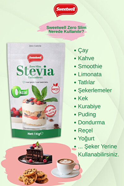 Sweetwell Zero Slim Stevia & Eritritol Tatlandırıcı 1 Kg Şekersiz, 0 Kalori, Keto ve Vegan Uyumlu