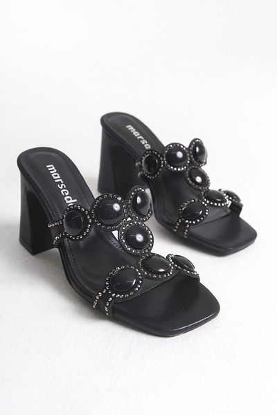 MARSEDO Women's Heeled Troped Evening Dress Slippers (Black)