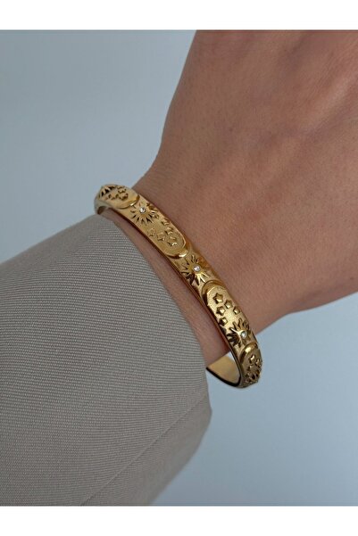 h&b design jewel Çelik Güneş Hilal Detay Kelepçe Bileklik