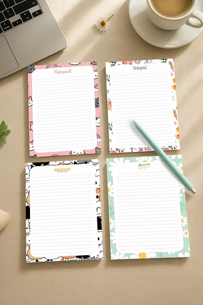 inkglo مجموعة من 4 دفاتر ملاحظات مقاس A5 بتصميمات قطط وزهور 50 ورقة مقاس 15 × 21 سم مفكرة يومية