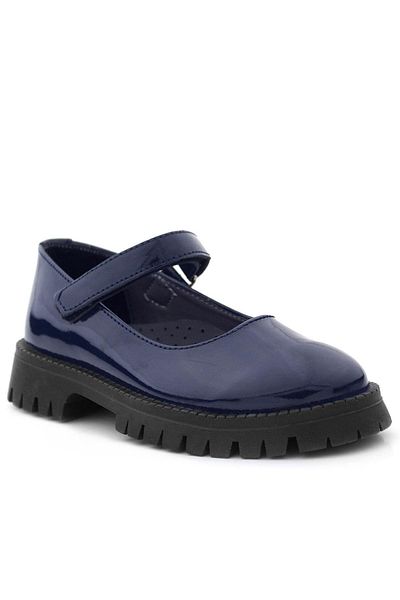 Rakerplus Navy Blue Patent Leather Velcro Thick Sole Girls' School Shoes