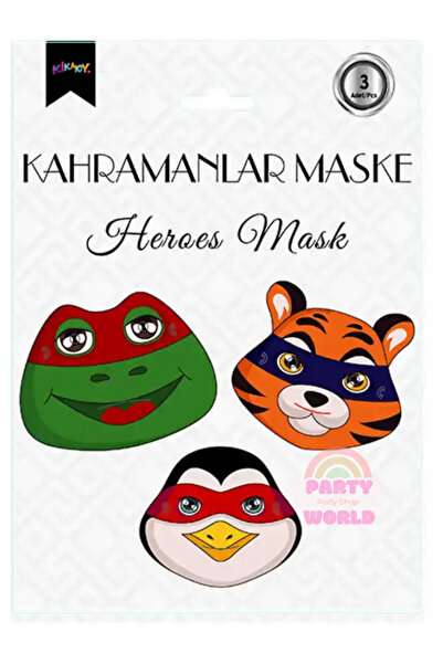 party world 3 lü Kaplumbağa, Penguen ve Kaplan Karton Maske Seti Eğlenceli Ha...