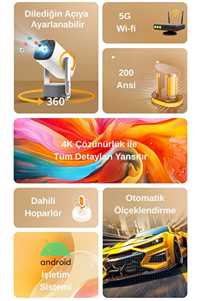 Wearfitpro K2 Powerbank Şarjlı 4K Çözünürlük Android Projeksyion Cihazı 5G Wifi Destekli Full HD Projektör