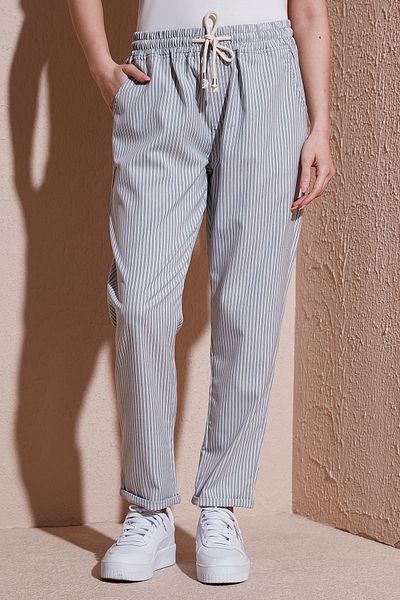 Fashion Friends Comfortable Elastic Striped Trousers Gray