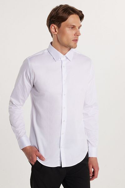 Tudors Slim Fit Μακρύ μανίκι 100% βαμβακερό σατέν Premium ανδρικό λευκό πουκάμισο