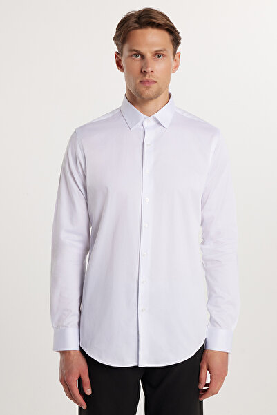 Tudors Slim Fit Μακρύ μανίκι 100% βαμβακερό σατέν Premium ανδρικό λευκό πουκάμισο