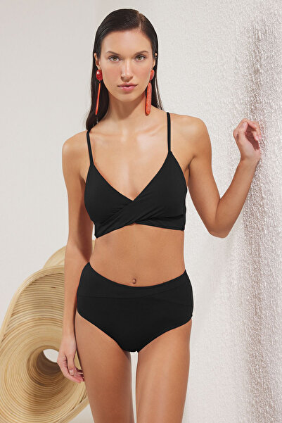 Trendyol Collection Black High Waist Regular Bikini Bottom Tbess25Ba00035